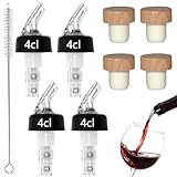 PXBSNB 4 Stück Flaschenausgießer 4cl, Ausgießer Spirituosen Auto-Pour, Kunststoff Dosierer Schnapsspender mit 4 Weinstopfen, Portionierer Ausgiesser für Spirituosen für Wein Schnaps Cocktails Öl