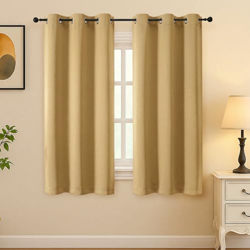Image of Simplebrand Gold Room Darkening Curtains for Bedroom 63 Inch Length 2 Panels Set, Thermal Insulated Energy Saving Curtains for Kids Room, Grommet Solid Nursery Window Treatment Drapes, W40 x L63