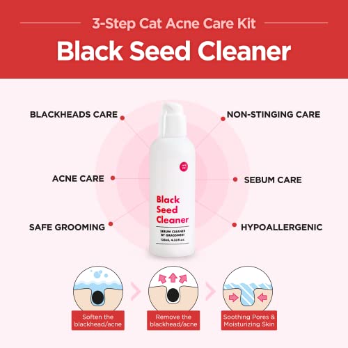 Jayu Pet 3-Step Cat Acne Care Kit - Hypoallergenic Cleanser For Feline Acne, Cat Black Chin(1Ea) Double-Sided Pads, Cat Acne Chin Wipes(30Pcs) Soft Grooming Cat Acne Silicone Brush(1Ea) #TOP3