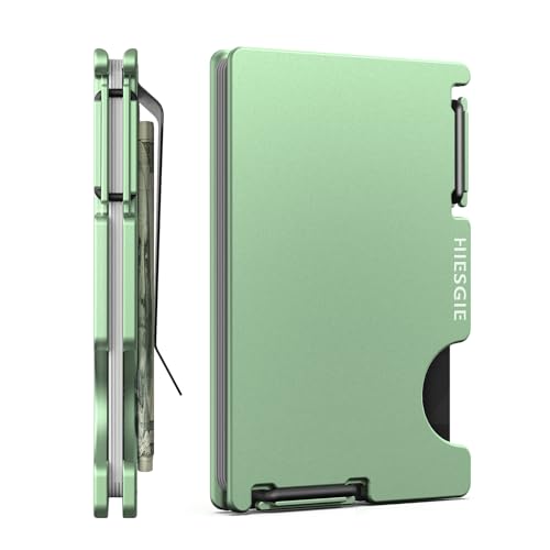 Image of Slim Wallet for Women, Minimalist Card Holder with Money Clip, Metal Front Pocket Wallet, RFID Blocking, Green, PMLC-05
