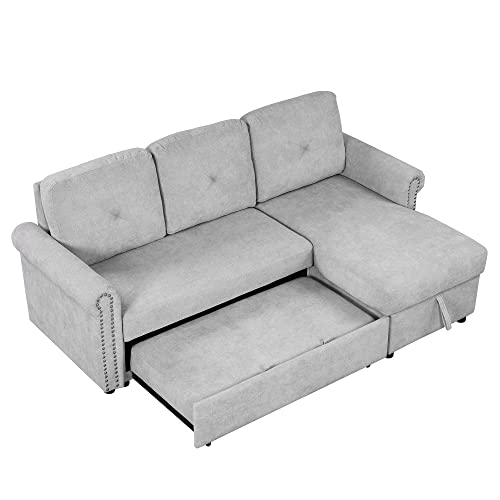 Merax 83" L Shaped Sectional Couch Sleeper Sofa Bed With Storage Chaise Armrests For Living Room, Small Apartment Love Seats, Riveted Gray #TOP3