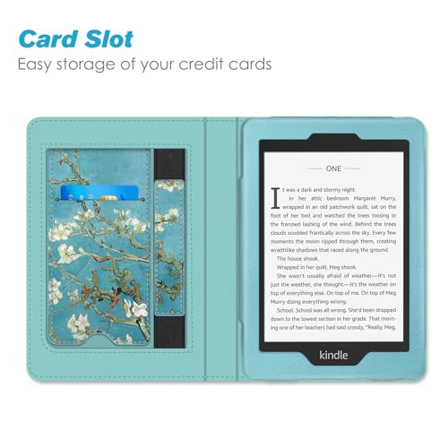 Fintie Hülle für 6 Kindle Paperwhite 2012-2018 (alle Alter 6 Zoll Kindle Paperwhite 5/6/7/10. Generation) - Ständer Case mit Handschlaufe und Auto Sleep/Wake, Mandelblüten