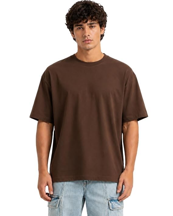 Image of VEL Plain 100% Heavy Cotton Oversized T-Shirt Baggy Fit Drop Shoulder Half Sleeves Round Neck Solid 100% Cotton T-Shirt for Men (Pack of 3)