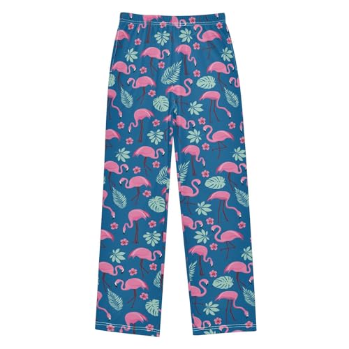 Flamingo Hibiscus Flower Boys Long Pants Soft Trousers Elastic Waist Kids Lounge Bottoms with Pockets S-XL