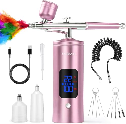 Airbrush Kit with Compressor 48PSI High-Pressure, Non-Clogging Air Brush Set Cordless Rechargeable with 0.3mm Nozzle and Cleaning Brush for Nail Art, Makeup, Painting, and Cake Decorating