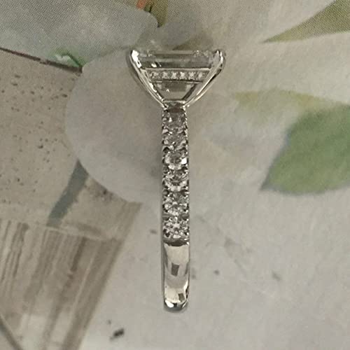 BeBold 4ct Emerald Cut Simulated Diamond CZ Engagement Ring for Women Round Accents White Gold Plated4