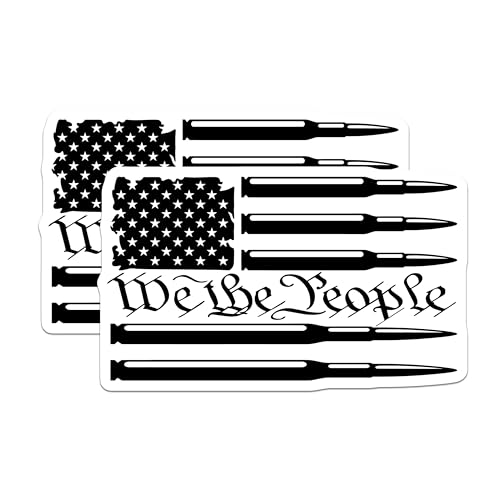 (2 Pack) We the People American Flag Bullet Stickers - 2nd Amendment Patriot Decal - Conservative Truck Window Sticker - 5" On Longest Side - Sticks to Smooth Flat Surfaces - Made in USA - BMCS33126
