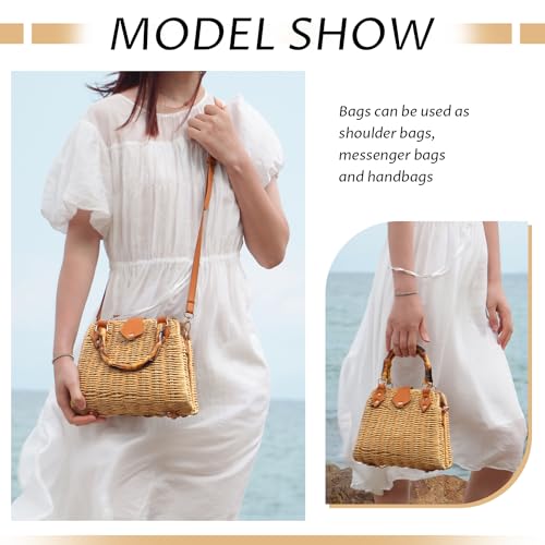 Bolso tote de paja tejido para mujer color caqui miniatura 2