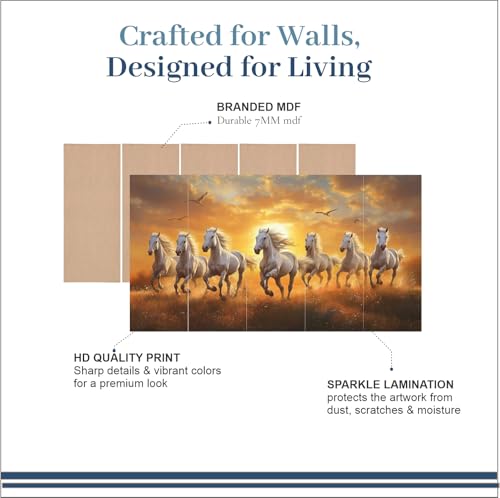 Image of Artsense Premium 7 Running Horses Vastu Panel Wall Decoration for Living Room | Premium MDF Panel Art for Success & Positivity | Large Size 53 x 27 Inches (134.6 x 68.6 cm)