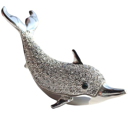 zltSunshine Boîte à bijoux en forme de dauphin de l'océan avec strass faite à la main pour femme - Organisateur de bijoux pour bagues, colliers, boucles d'oreilles, décoration d'intérieur