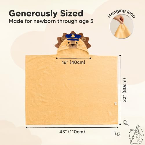 Image of KeaBabies Organic Baby Towel with Hood for Girls, Boys, Soft (Leo) | Absorbent 100% Cotton Hooded Baby Towels for Newborns, Infants, Large Hooded Bath Towels for Babies, Kids, Toddler 1-3