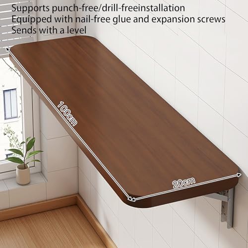 Table murale rabattable gain de place marron 100x40 cm pour repas - 8