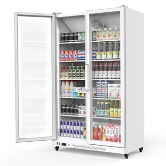 GarveeHome Commercial Refrigerator, Glass Door with LED Lighting - Upright Beverage Display Cooler for Home, Store, Gym, or Office, Featuring Double Swing Doors and 28.2 cu.ft