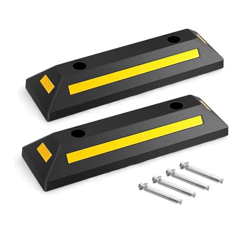LYVQZPWLRCarreras de coches, Bordillo de goma (1/2 paquete), bloque de guía de estacionamiento de 54/182 cm con reflectores amarillos, tope de rueda resistente for entrada de vehículos(182 x 15 x 10cm