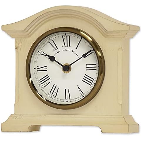 Towcester Clock Works Co. Mantel Clock, Wooden, Distressed Cream, One Size Cover