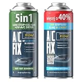 AC FIX 5 en 1 – sustituto R1234yf + 2 en 1 Refrigerante para aire acondicionado de coche con aceite, sellador, tinte UV y desecante. Aplicación rápida. Protege el compresor.