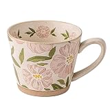 XINRRY 15oz Vintage Floral Ceramic Coffee Mug for Latte, Hot Tea (Pink)