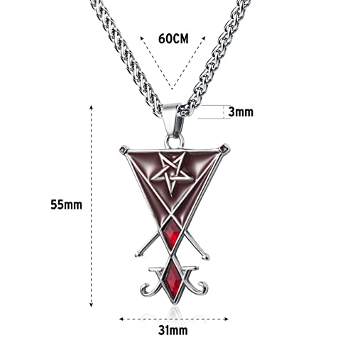 Satanic Necklace Goat Head Inverted Pentagram Sigil of Lucifer Pendant Necklace Jewelry for Men 60cm4