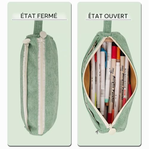 Boziee Trousse à Crayons Velours côtelé Filles Adolescentes Trousse à Crayons Pencil Case Trousse pour l'école | Bureau (Vert) – vue 5