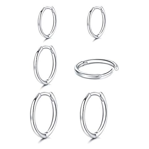 3 Pairs Sterling Silver Hoop Earrings for Women-925 Hypoallergenic Hoops Earrings Small Hoop Earrings for Women Men (8/10/12mm) Cover