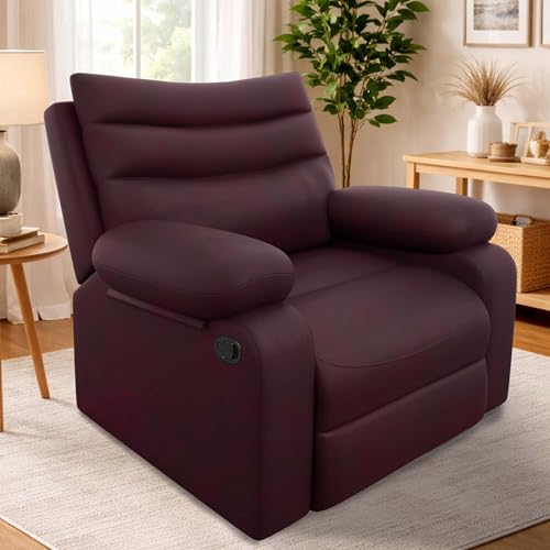 Image of Amazon Brand - Solimo Lotus Single Seater | Premium Leatherette | Manual Recliner | Maroon