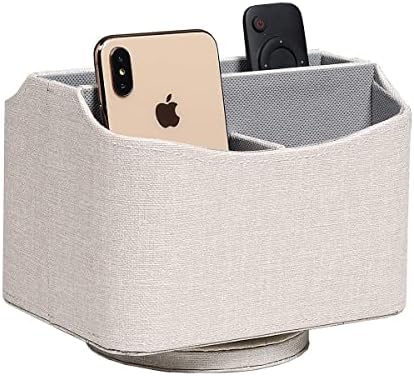UnionBasic Rotating Desk Organizer, 360 Degree Desk Spinning Caddy, Desktop TV Guide/Mail/Media/Remote Controller Holder Organizer, Beige Linen Texture