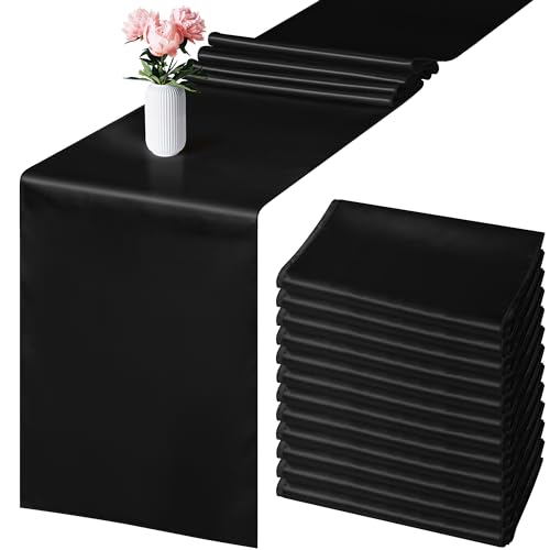 Aneco 4 Pack Satin Table Runner 12 x 108Inch Long Bright Silk and Smooth Fabric Party Table Runner for Wedding Banquet Party Decoration-Black