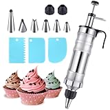 Tortenspritze Garnierspritze Edelstahl Set: Sahnespritze 400ml Krapfenspritze mit 6 Tüllen für Gebäck Kuchen Torten Cupcake Dekorieren Ersatz für Spritzbeutel (Silber)
