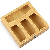 JQPXDS Bamboo Ziplock Bag Storage Organizer and Dispenser for Kitchen Drawer,...