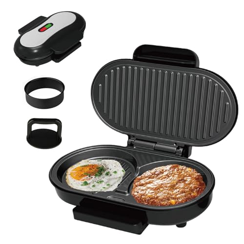 HmLotd Mini máquina de Carne Comercial, máquina de Carne doméstica, diseño de sartén Antiadherente, compacta y portátil para Preparar Desayuno, Carne, Hamburguesas de Doble Cabezal