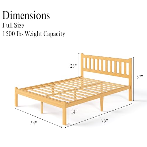 Image of ZIYOO Bamboo Bed Frame Full, Ideal for Bedroom, Guest Room, Apartment & Hotel Use, No Box Spring Needed, Sturdy & Noise-Free Platform Bed with Easy Assembly 14 Inch