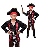 Magicoo Piratenjunge Piratenkostüm Kinder Jungen Rot/Schwarz/Braun - Fasching Piraten Kostüm Kind Junge (M)