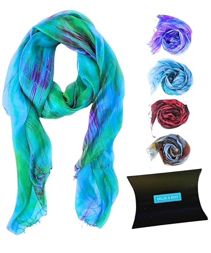 Millie & Boo 100% Mulberry Silk Scarf for Women UK - Lightweight Ladies Scarves Gift Boxed - Elegant Neck Scarf Women Accessories - Luxury Womens Scarf - Beautiful Summer Scarves for Women