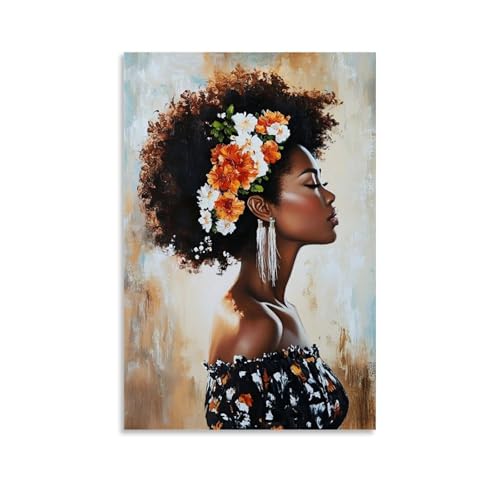 Abstract Modern Women Portrait Wall Art African American Indian Female Black Women Vintage Prints Artistic Contemporary Decor for Bedroom Office Interior Hanging Paintings Poster 16x24inch(40x60cm)