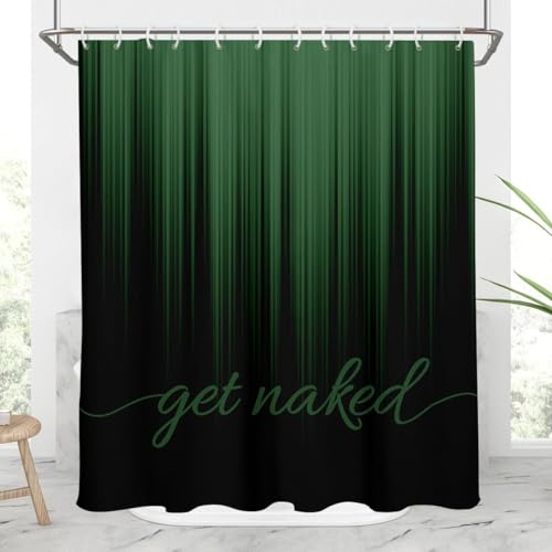 AAtter Get Naked Funny Shower Curtain, Green Black, 60x72 Inch, 12 Hooks