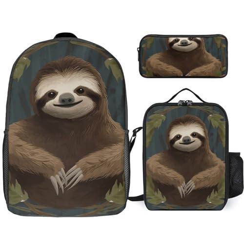 BVKWNTSA Zaino 3 in 1 con stampa di bradipo e portapranzo