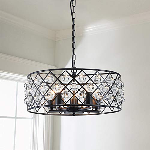 Saint Mossi Lustre industriel 5 lumières en cristal Suspension en métal Lustre moderne pour salle à manger, chambre à coucher, hall, cuisine Cover