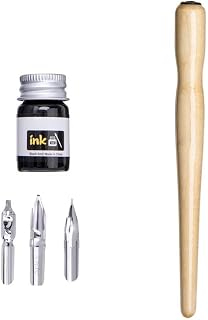 Professional Comic Pen Set with 3 Various Nibs, Solid Wood Holder, and Ink - Suitable for Calligraphy and Drawing Art Practices - School Stationery and Art Supplies (A)