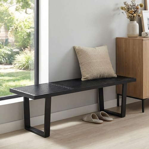 QUINJAY 55' Black Solid Wood Entryway Bench, Modern Nelson End of Bed Bench for Bedroom w/Metal Legs, Dining Bench Long Ottoman for Front Entryway Living Room Dining Room Kitchen