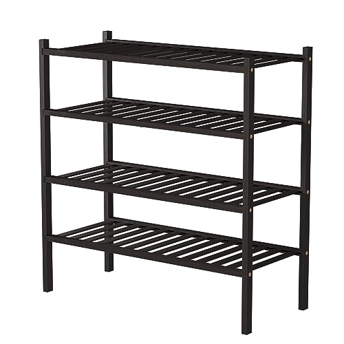 4 Tier Bamboo Shoe Rack for Closet Free Standing Wood Shoe Shelf for Entryway Small Space Stackable 27"x11"x26" (Brown)