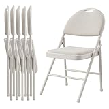 Garvee 6 Pack Folding Chairs with Padded Cushion and Back for Indoor and Outdoor, Cotton Linen Fabric Foldable Chairs with Comfortable Cushion and Durable Steel Frame for Home Guests Kitchen, White