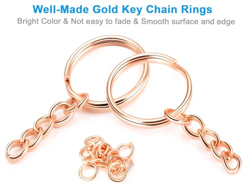 YHYZ Keychain Ring Set (Rose Gold, 30 Sets), Splits Key Ring Hoops (Round) with Chain + Jump Rings - Image 3