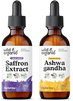 البرية & العضوية الزعفران استخراج صبغة 2 fl oz & Ashwagandha صبغة 2 fl oz