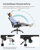 SONGMICS Bürostuhl mit Fußstütze, Ergonomischer Schreibtischstuhl mit Lordosenstütze, verstellbare Kopfstütze und Armstütze, Höhenverstellung und Wippfunktion, bis 150 kg Belastbar, schwarz OBN61BKV1 – Ansicht 5