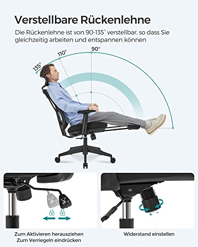 Songmics Bürostuhl mit Fußstütze und ergonomischer Rückenlehne