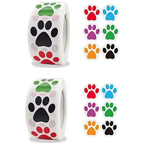 Bamsod Paw Prints Animal Stickers 1000pcs 1'' Labels, 2 Rolls, Dog Paw Prints for Kids, Parties, Vets, Kennels, and Mailing (Colorful) Cover