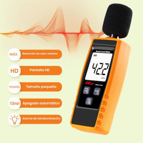 Miniatura 4 de Medidor De Decibelios Xrclif Portátil, Medidor De Ruido Digital, Rango De 30 130 Db A Db Metros, Medidor De Nivel De Ruido, Medidor De Control De Decibelios, Amarillo Batería Incluida