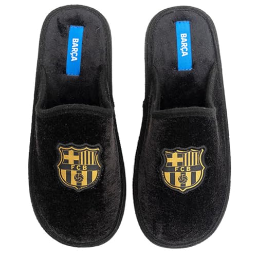 MARPEN SLIPPERS, Zapatillas de Casa Ligeras de Invierno Oficiales del FC Barcelona de Fútbol para Hombre o Mujer, Abiertas Negras, Talla 44