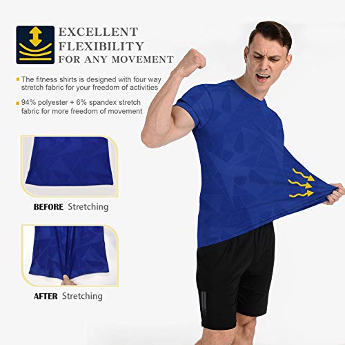 Meetyoo Men’s Athletic Shirt, Short Sleeve Running Top Breathable Gym Tops Training T-Shirt For Workout Fitness Jogging Blue #TOP2