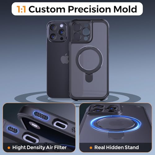 MOCCA Design for iPhone 16 Pro Max Case with Magnetic Invisible Stand [Full Camera Protection] [Compatible with Magsafe] Military Drop Shockproof Translucent Matte Phone Case Cover 6.9",Black by MOCCA - Image 5